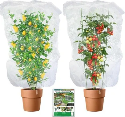Productafbeelding van Famanu insectennet 2 stuks - beschermnet voor planten met trekkoord, fijnmazig, 100 x 150 cm
