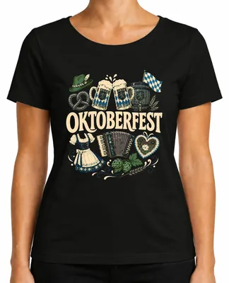 Produktbild von Wiesn Maßkrug Dirndl Brezel Trachtenshirt Lederhose Damen T-Shirt, Schwarz, XXL
