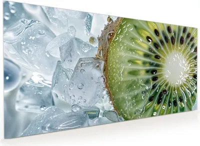 Produktbild von Küchenrückwand Spritzschutz Glas mit Motiv Kiwi im Eis 40 x 40 cm