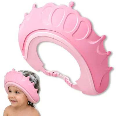 Produktbild von Duschvisier für Kinder Haarwaschschutz verstellbar rosa Krone Shampooschutz Augenschutz und Ohrenschutz beim Haarewaschen weiche Schutzkappe für Babys und Kleinkinder
