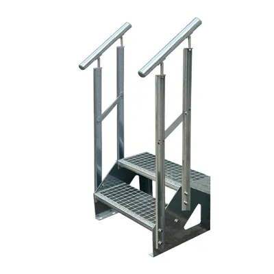 Produktbild von Gitterrost Stahl Freistehende Treppe 2 Stufen Verzinkt + beidseitigem Geländer - (L x B x H) 44cm x 100cm x 38cm