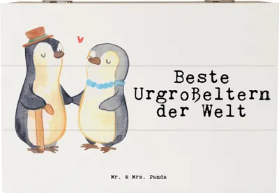 Produktbild von Mr. & Mrs. Panda Geschenkbox Pinguin Beste Urgroßeltern der Welt 22 x 15 cm - Weiß - Geschenk, Geschenkidee, schatztruhe, Enkel, Großeltern, Opa, Erinnerungsbox, Enkelin