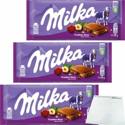 Produktbild von Milka Trauben Nuss 3er Pack (3x90g Tafel) + usy Block