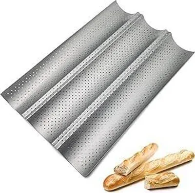 Produktbild von aguette-Backblech, Baguette Backform für 3 Baguettes, Baguetteblech mit Hochwertiger Antihaftbeschichtung, 38 x 24.5 cm