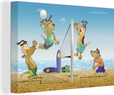 Produktbild von OneMillionCanvasses® - Leinwandbilder - 140x90 cm, Eine Illustration eines Beachvolleyballspiels, Wandbilder Kunstdruck Wanddekoration - Foto auf Leinwand - Gemälde auf Holzrahmen