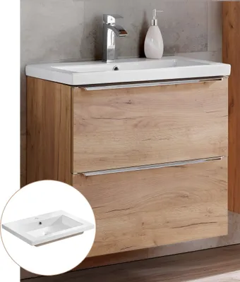 Produktbild von Waschtisch-Unterschrank 60cm mit Keramik-Waschbecken TOSKANA-56 in Wotaneiche, B/H/T: 61/61/46 cm
