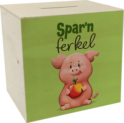 Produktbild von Schwein Spardose aus Holz mit Spruch Sparnferkel