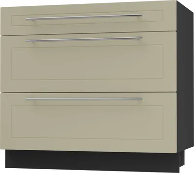Produktbild von Schubladenunterschrank KVANTUM Vollauszug 90cm Korpus- & Frontfarbe wählbar (Q-D3A/90),vanille matt,schwarz