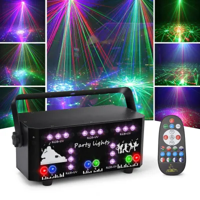 Produktbild von Fwiull Discolicht Partylicht mit Fernbedienung, DMX Musikgesteuert Disco Licht Party Lichter mit Stroboskop, DJ Projektor Lichter RGB LED Party Lampe für Halloween Weihnachten Klub (WRSL23)