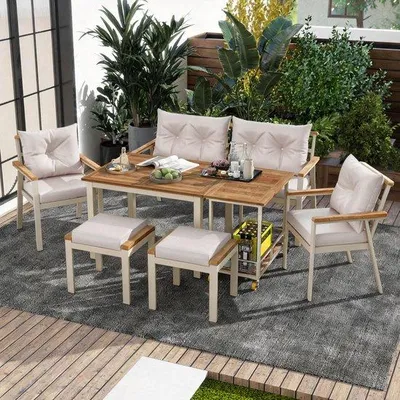 Image de Table à manger en bois d'acacia pour 6 à 7 personnes