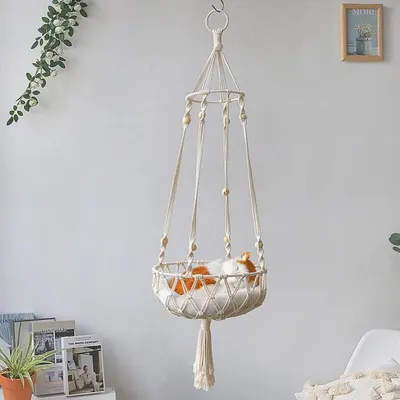 Produktbild von Katzenhängematte, Makramee, hängendes Schwingbett, Haustier-Schlafbett, Boho-Stil (Durchmesser 40 cm)