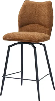 Image de Chaise de comptoir pivotante CROFT – Tissu marron rouille – Pieds en métal noir – Hauteur 103 cm – Style design/industriel