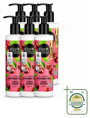 Image de 6 flacons de gel douche bio Cerise & Myrtille - 280 ml - Lot de 6