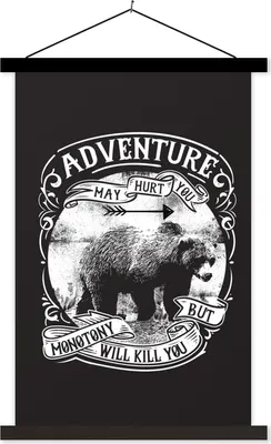 Produktbild von MuchoWow® Textilposter Bär - Tiere - Retro - Zitat 60x90 cm mit schwarzem Rahmen - Poster Wohnzimmer
