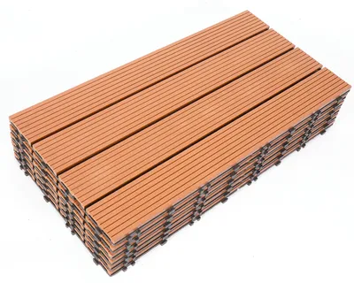 Immagine prodotto di Fiqops WPC piastrelle per patio 12 piastrelle di legno piastrelle per balconi piastrelle a scatto pavimentazione in plastica ad incastro marrone