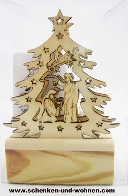 Produktbild von Mini-LED-Laserholz-Baum - Christi Geburt - für Batteriebetrieb 13 x 7 x 11 cm