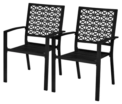 Produktbild von 2er Set Metallstuhl für den Außenbereich - Esszimmerstuhl bis 136 kg belastbar, stapelbarer Gartensessel aus Metall, 58 × 59,5 × 89 cm LxBxH, Schwarz