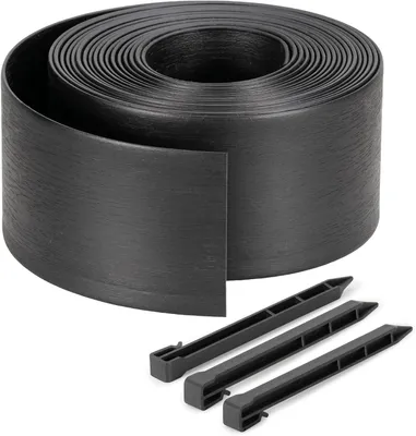 Image de Bordure de jardin de 10 mètres, hauteur 13 cm, avec 20 piquets, de couleur noire, en plastique, pour l'extérieur