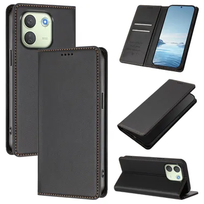 Image de Étui en cuir pour Xiaomi Redmi Note 17 Pro Max, coque à rabat magnétique en cuirPolyuréthaneavec support, couleur noire