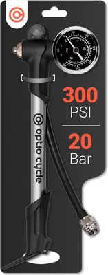 Produktbild von Optio Cycle Hochdruck-Dämpferpumpe mit Manometer Hochdruckpumpe max 300 PSI / 20 Bar Pumpe mit Druckanzeige Gabelpumpe für Schraderventil/Autoventil