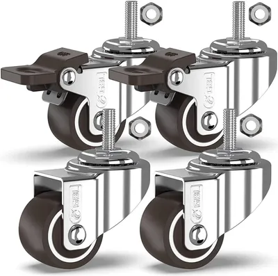 A group of four casters with brakes.