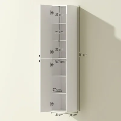 Immagine prodotto di Fortuna Lai Armadio da bagno a parete, superficie laccata, 6 ripiani, MDF, bianco