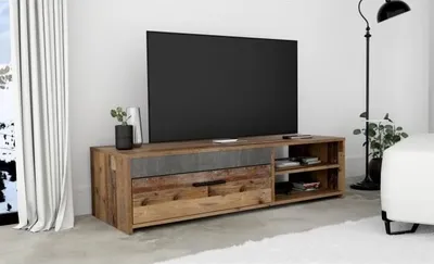Obrázok produktu pre PACO TV skrinka 1 zásuvka 2 výklenky - Imitácia starého dreva a tmavosivého betónu - š 120 x h 42,1 x v 31,8 cm
