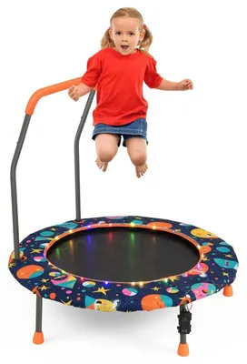 Obrázek produktu pro Dětská trampolína o průměru 92 cm s LED světly, odnímatelnou rukojetí, TPR podložkou a v tmavě modré barvě