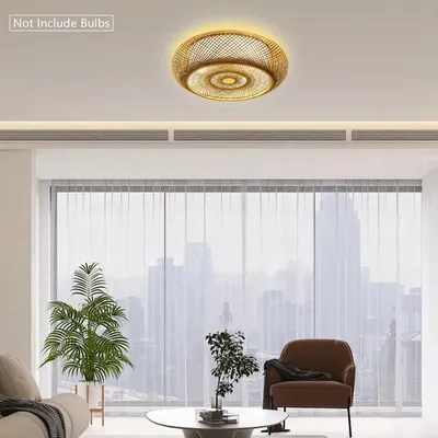 Produktbild von Deckenleuchte 40 cm - Handgewebte Bambus-Rattan-Pendelleuchte für Wohnzimmer und Schlafzimmer