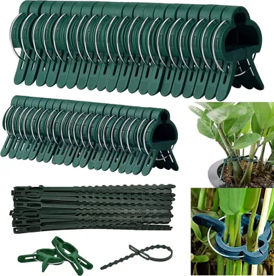 Produktbild von 60 Stück Pflanzenclips Set, Pflanzenklammern, Garten Pflanzenhalter, Pflanzenbinder Rankhilfe Tomaten, Rankpflanzen Bindeset für Tomaten, Blumen, Gurken, Rosen (20 große + 20 kleine + 20 Binder)