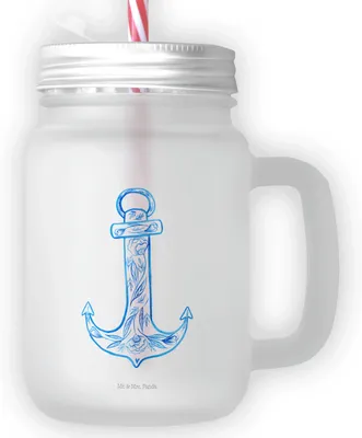 Produktbild von Mr. & Mrs. Panda Trinkglas Anker Blau - Transparent - Geschenk, glas mit deckel, Eiskaffee, Becher Strohhalm, getränkebecher, Cocktailglas, Lustige Sprüche