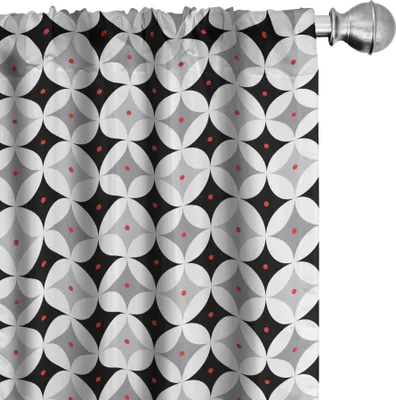 Produktbild von ABAKUHAUS Mitte des Jahrhunderts Vorhänge, Gardinen, Retro-Stil atomare Komposition mit Vintage Diamond Line Pattern, 2 Stück 75 x 245 cm, Pale Grau Schwarz Rot