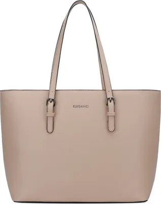 Produktbild von Eleganci Damen Shopper Tasche mit Reißverschluss - Schultertasche, Handtasche, Schultasche, Arbeitstasche, A4 geeignet, Beige