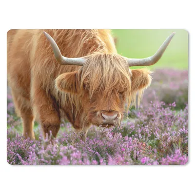 Produktbild von MuchoWow® Mauspad Mousepad Schottischer Highlander - Lila - Blumen 23x19 cm - Mousepads - Maus Mat - Pad - Mausunterlage - Schreibtischunterlage - Mauspad