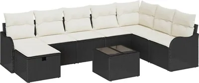 Zdjęcie produktu dla vidaXL Sofa z poduszkami 9-częściowa z czarnego i kremowego polirattanu