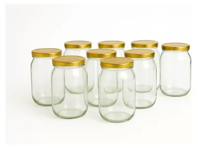 Produktbild von Einmachgläser 900 ml mit goldenen Deckeln – 8er Set Vorratsgläser mit Schraubdeckel