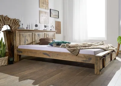 Produktbild von MASSIVMOEBEL24 Bett Mango 180x200 natur lackiert RAILWAY #142