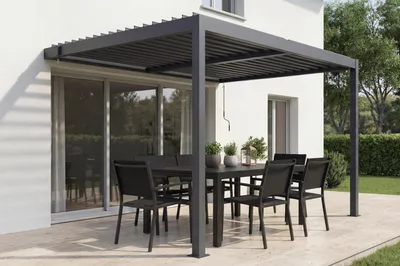 Produktbild von PIANA 3x2m Anlehn-Bioklima-Pergola aus grauem Aluminium