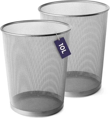 Obrázok produktu pre Kovové odpadkové koše strieborné (2 x 10 l – 27 x 24 cm), kancelárske odpadkové koše, ľahké odpadkové koše, ideálne na kuchynský odpad, papierový odpad, odpadkové koše