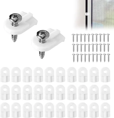 Produktbild von 30 Stück Fenstergitterclips mit Schrauben aus Kunststoff für Fliegengitter und Sturmschutzfenster (Weiß)