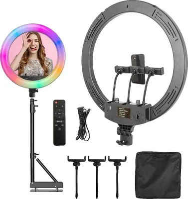 Obrázek produktu pro Kruhové světlo LED, nastavitelný jas, teplota dvou barev, 170 nástěnných držáků RGB