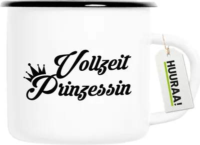 Produktbild von Huuraa Emaille Tasse Vollzeit Prinzessin Krone 300ml Vintage Campingbecher Geschenkidee