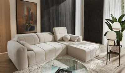 Produktbild von Moderne Eckcouch RAVELLO I Beige – Sofa für Wohnzimmer, rechtsseitig, mit Schlaffunktion & Bettkasten