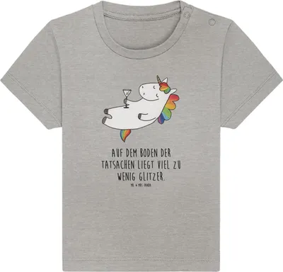 Produktbild von Mr. & Mrs. Panda Babyshirt Einhorn Cocktail 6. - 12. Monat - Heather Grey - Geschenk,  T-Shirt, Party, Spruch, Sekt, Baby Kurzarmshirt, Kinder Top, Unicorn, Geburtstag