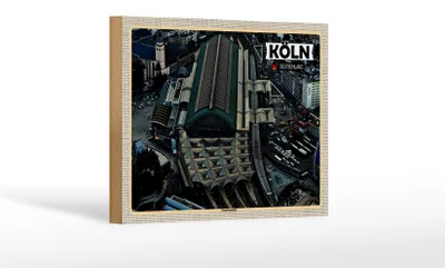 Produktbild von Holzschild Städte Köln Blick auf Hauptbahnhof 18x12 cm Dekoration