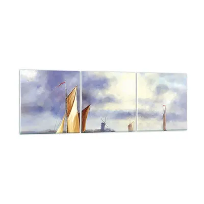 Produktbild von Bilder auf glas - 3 Teile - Fischer Schiff Fan - 90x30cm - Glasbilder - Wandbilder - Bilder - zum Aufhängen bereit - Wanddekoration aus Glas - Glas Bilder - Wandbild auf Glas - GCA90x30-4318
