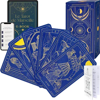 Productafbeelding van Tarot de Marseille met boekje en e-book met 196 pagina's - Waarzeggersspel in het Frans voor beginners - Waarzeggerij
