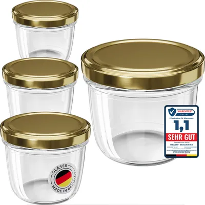 Produktbild von 25x WELLGRO Einmachgläser 230ml – Schraubdeckel TO82 gold