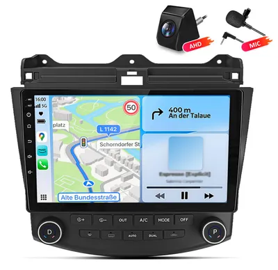 Immagine prodotto di Autoradio 10 pollici con fotocamera e microfono, 4+64GB di memoria, compatibile con Honda Accord 7 (2003-2008), con CarPlay, Android Auto, WiFi, GPS, navigatore, RDS, DSP, DAB+ e Bluetooth