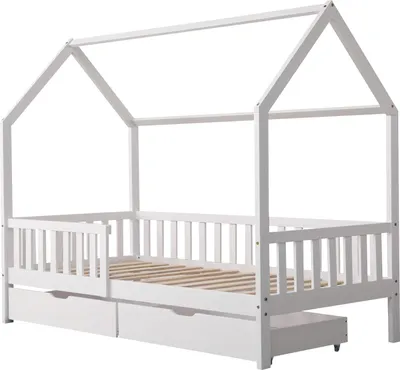 Image de Lit cabane pour enfant 190x90cm blanc avec tiroirs MARCEAU